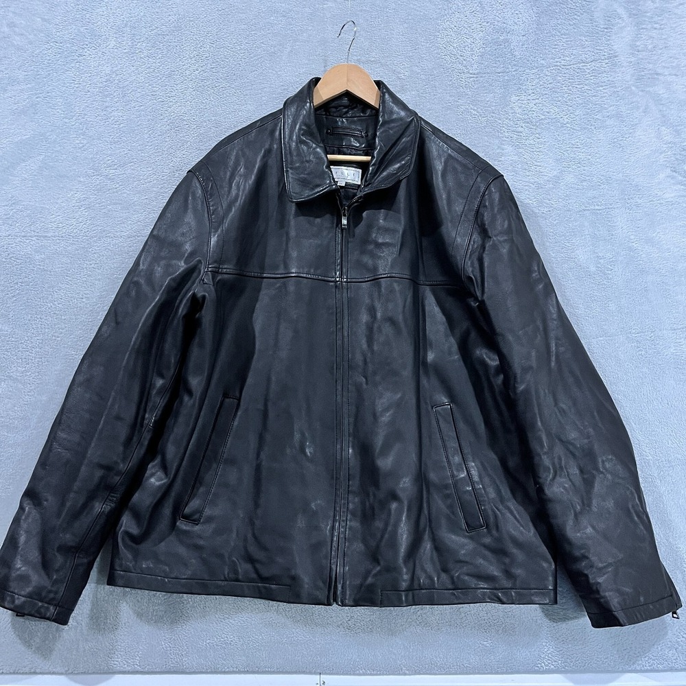 VTG Pelle Studio Jacket XXL Men's Black Leather Lined Quilt‎ Bomber Moto Retro